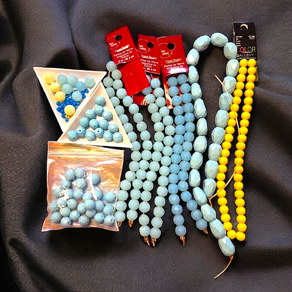 Blue and Yellow Glass Beads 8 & 10 mm Lot